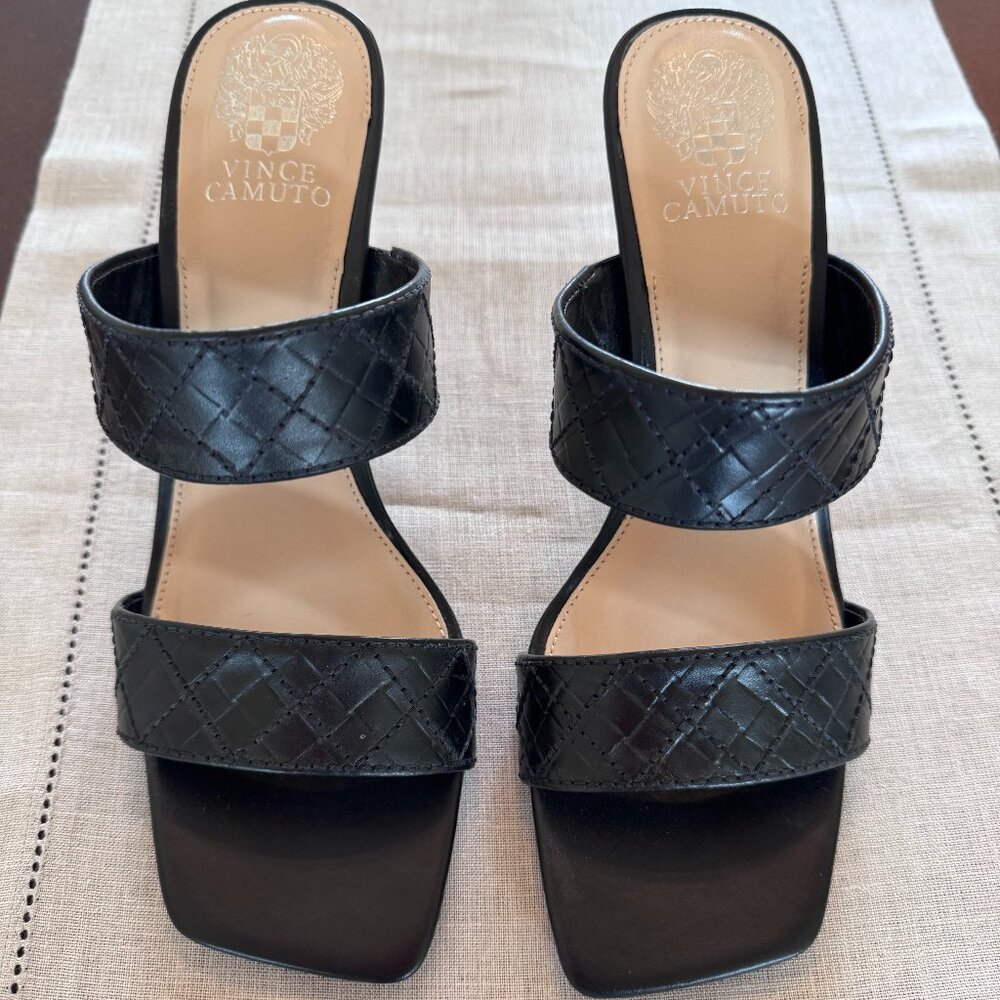 Vince Camuto Aslee two strap mule sandal black leather 9 NEW